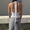 Women Sexy Twisted Knot Halter Backless Cropped Cami T Shirt Top