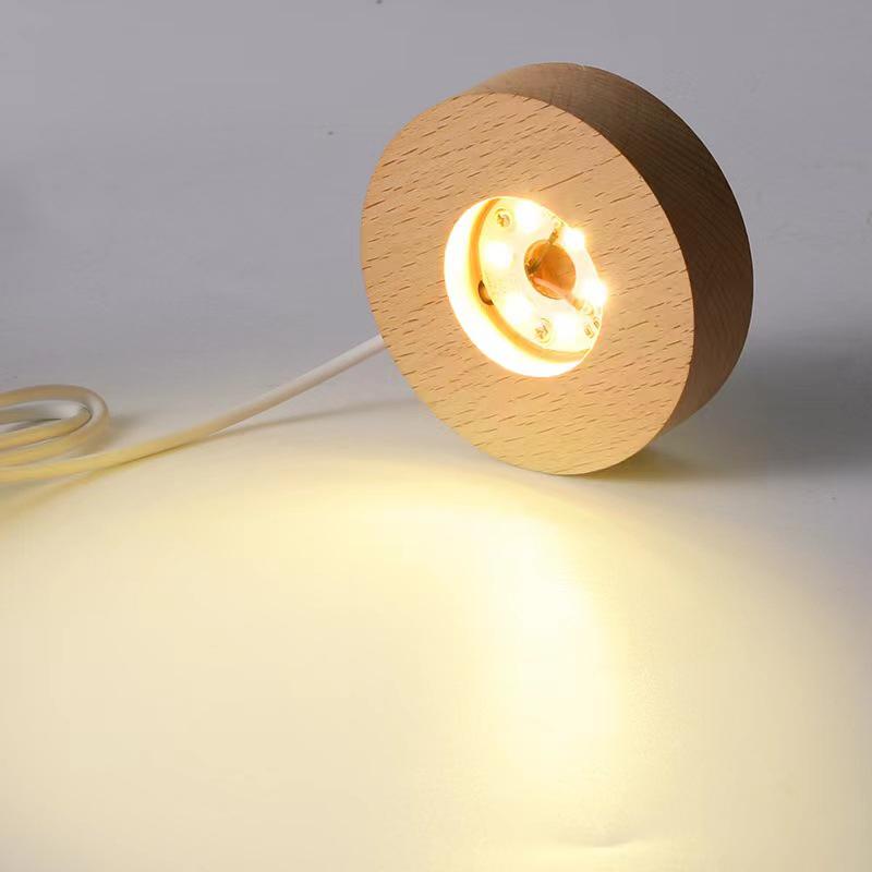 Runde Holz Lichtbasis USB mit Schalter LED-Licht Drehbarer Präsentationsständer Lampensockel Heimdeko