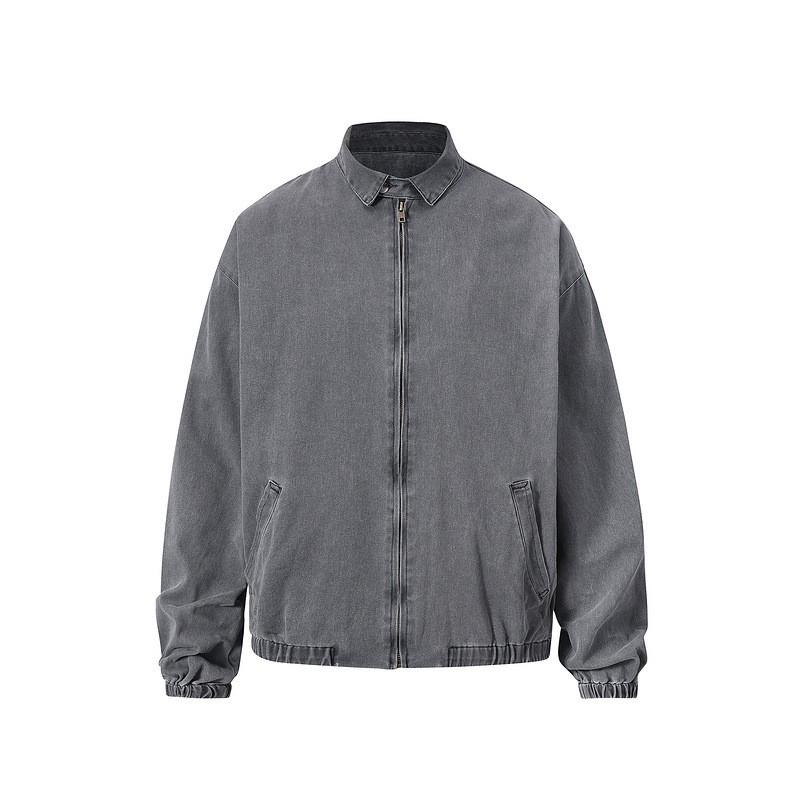 Vintage Washed Oversized Cotton Jacket Men Women Retro Streetwear Loose Fit With Notched Collar