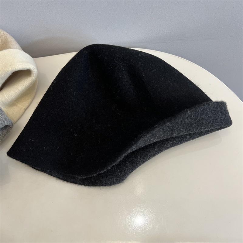 Double-sided knitted wool bucket hat women's autumn and winter new versatile face little fisherman hat