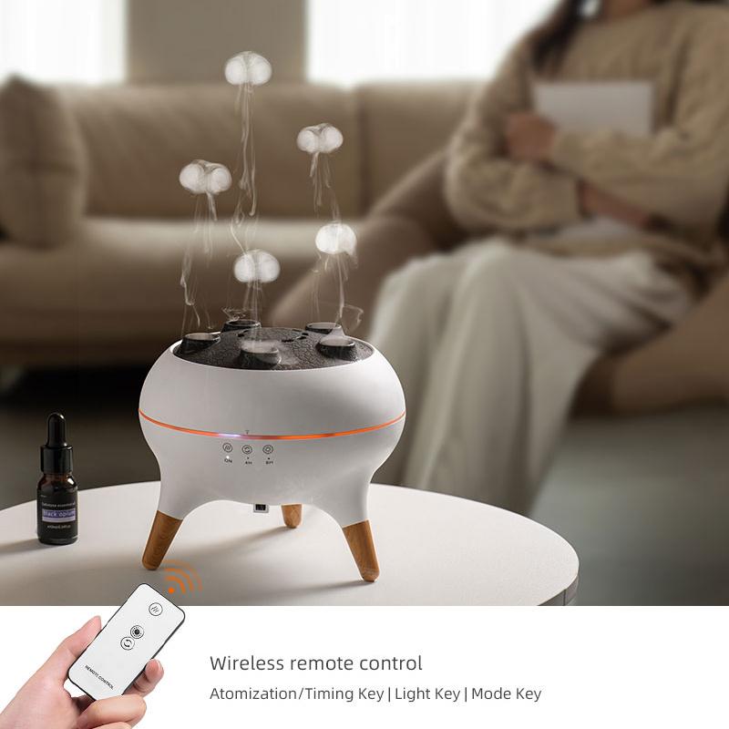 Dynamic Jellyfish Multi Spray Incense Humidifier Desktop Smoke Ring Humidifier Household 5-hole Fog Seven Color Lamp Diffuser.