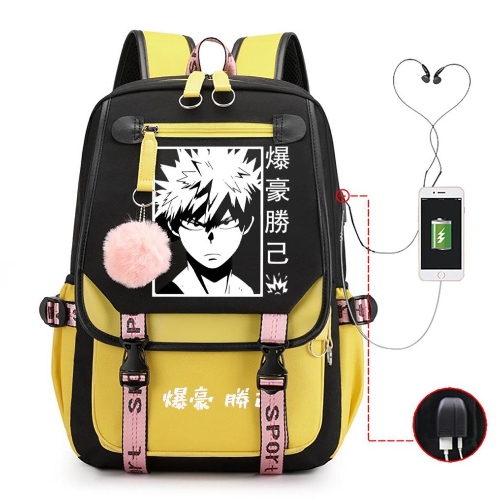 Casual schoolbag animation my hero academy peripheral printing large capacity junior high school students USB backpack