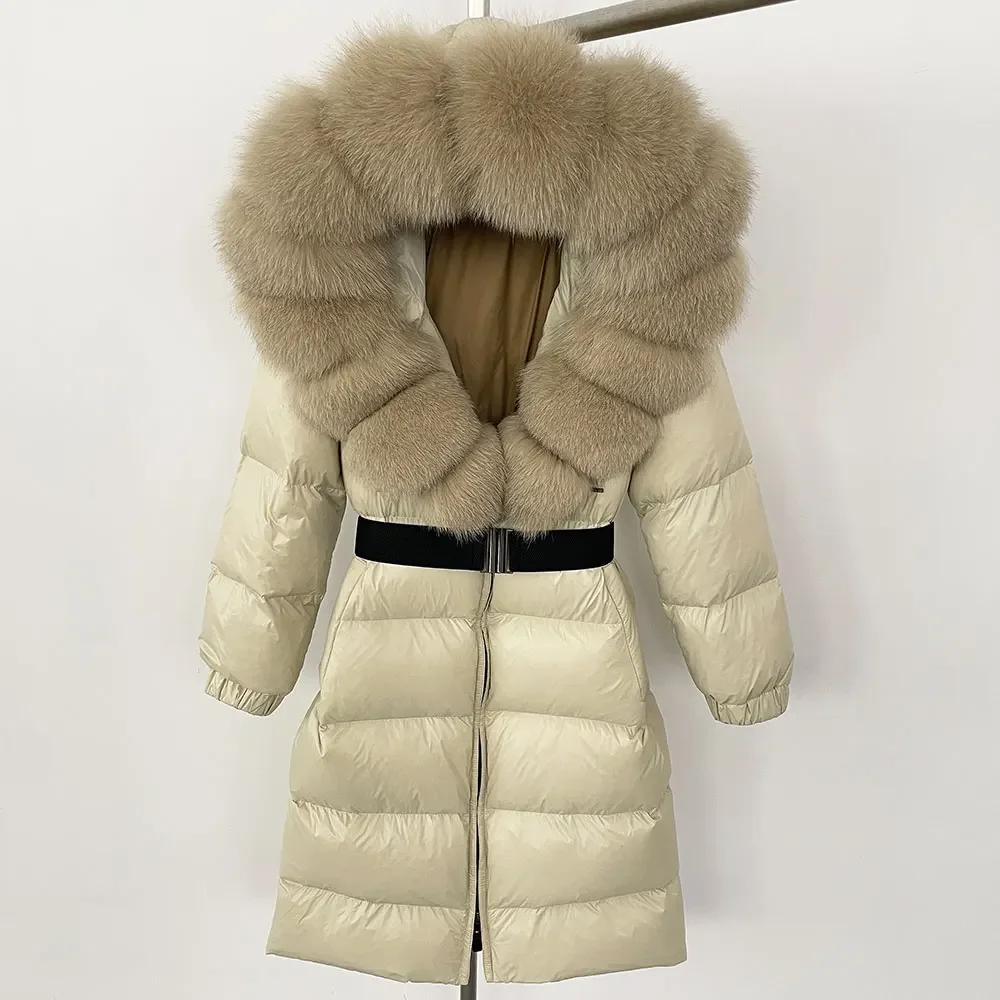 OFTBUY Moda Inverno Giacca Piumino 90% Imbottita con Piumino Collo in Pelliccia di Volpe Oversize Rimovibile Cucita Giacca Piumino Donna Abbigliamento Casual Largo