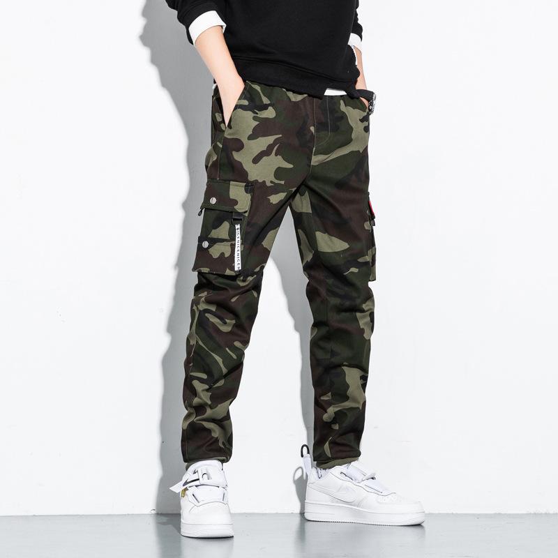 Japanese Style Men's Camouflage Overalls - Loose Casual Pants with Cuffs, Large Size for Teenagers
