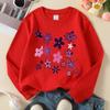 Kids Soft Crewneck Sweatshirt, Purple Flower Pattern Print with Cute Creative Print,Casual Sportswear for Spring & Autumn