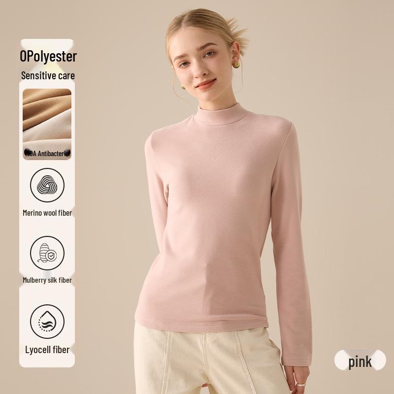 Women's Lyocell Silk Wool Blend Half-Neck Warm Top - Autumn/Winter Style