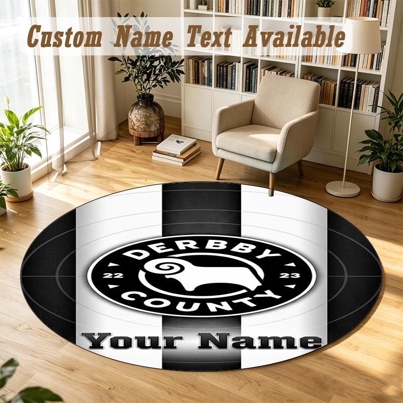 Round Rug Custom NameDerby County Pattern Non Slip Carpet Home Floor Decor