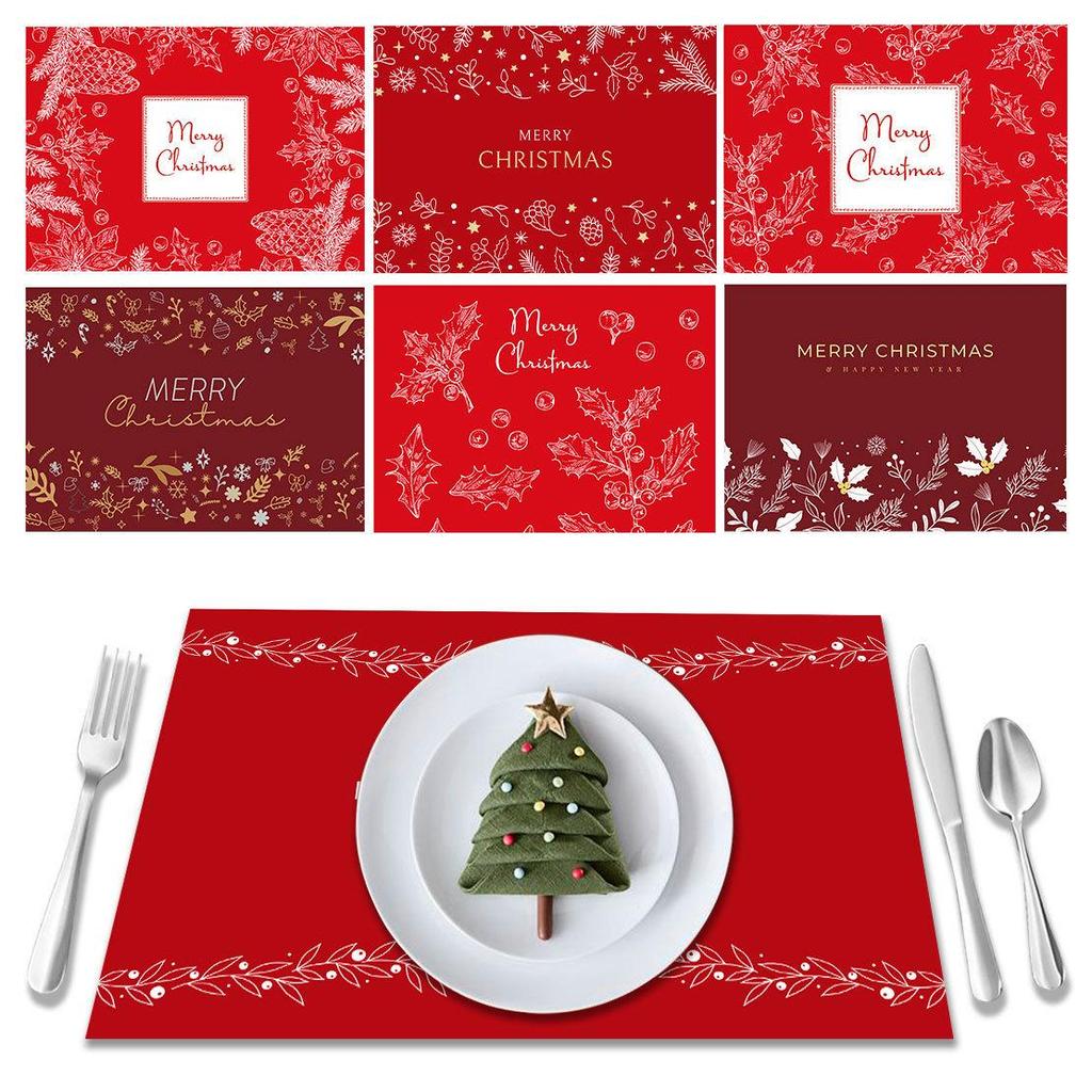 Festliches Weihnachtsdruck Leinen-Stil Hitzebeständiges Tischset Set