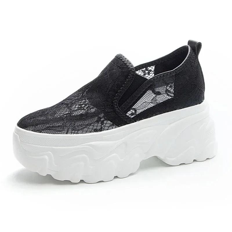 

Высококачественные 9 см сетчатые кружевные туфли на платформе с клином, дышащие, полые, женские сандалии со скрытым каблуком, массивные кроссовки, летняя модная обувь 34
