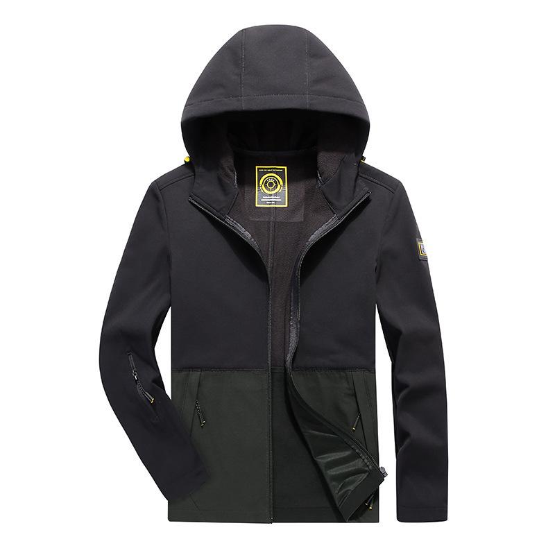 Men's Autumn New Outdoor Casual Hooded Windproof Jacket Top Men's Soft Shell Charge Jacket