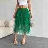 Gonna midi in tulle a vita alta da donna con orlo irregolare, a balze sovrapposte, a rete, linea ad A