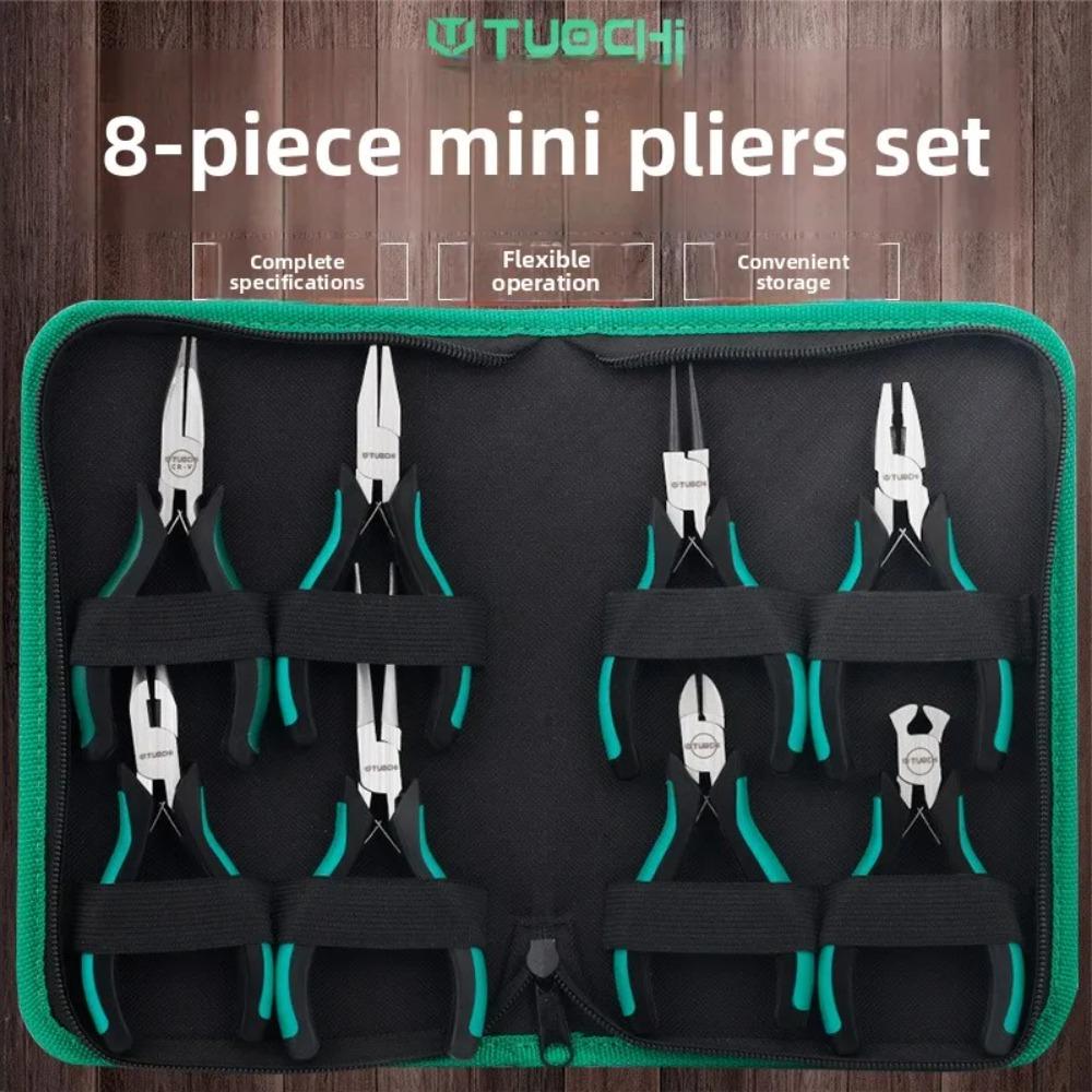 Damaly, Mini Pliers, Set of Pointed Nose Pliers, 5 Inch Curved Nose Pliers, Oblique Mouth Pliers, Hand Pliers Set Bagged