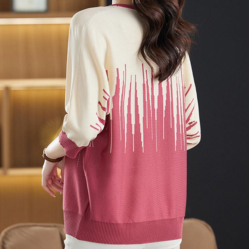 Women Sweaters Pullovers 2025 Summer O-Neck Striped Knitted Sweater Women Tops Pullover JJ136