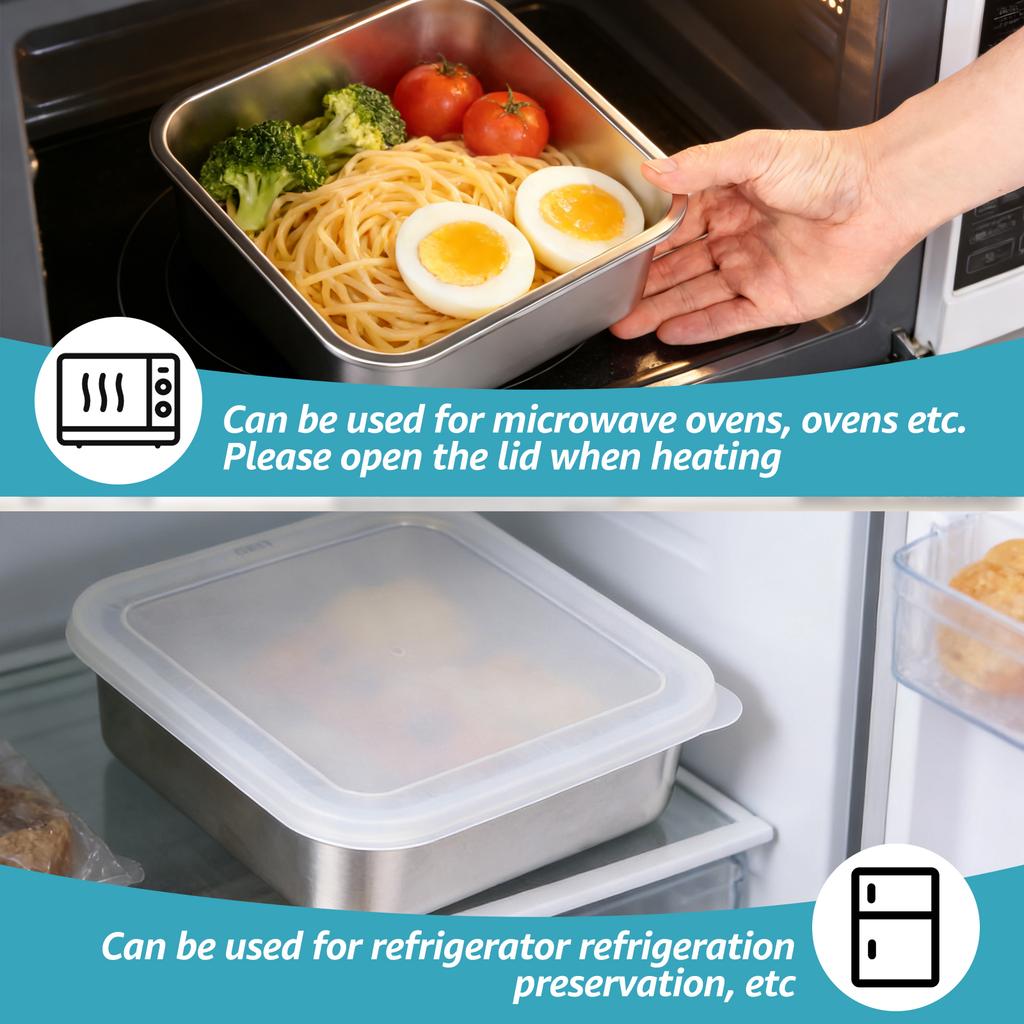 2 in 1 Bento Lunch Box Stainless Steel Food Storage Container Fruit Washing Up Bowl Strainer  Draining Airtight Crisper Box