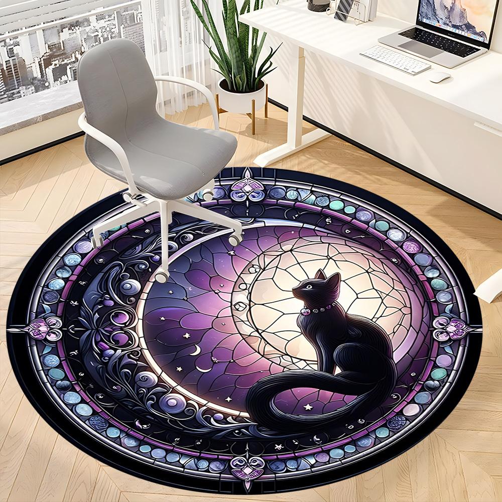 1pc Stained Glass Cat Office Round Area Rug, Indoor Mat Suitable ForOffice, Under Office Chairs Bedroom Living Room Home Decor, Room Deco,  T142