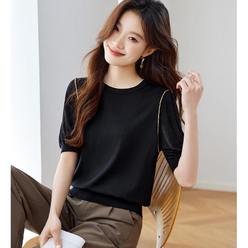 Women s Mulberry Silk Blend Lace Knit Top M