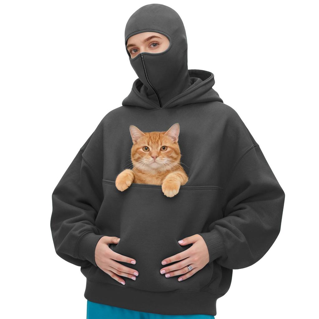 Unisex Street Style Double-Layer Hooded Zipper Jacket with Face-Covering Mask Design