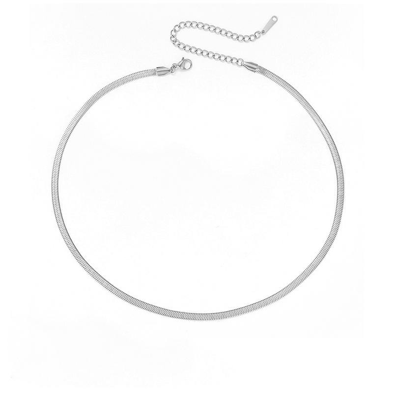EManco Hot Selling Minimalist Hip-hop Women Statement 14k Gold Plated Jewelry Stainless Steel Flat Snake Choker Necklace Chain 2MM---Length 40CM серебряный