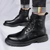 2025 Men's Genuine Leather High Top Martin Boots, Trendy Thick-Soled, Retro British Style, Plus Velvet.