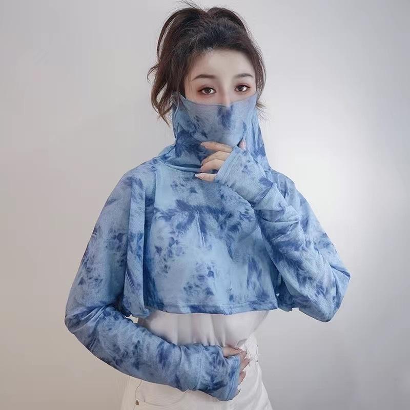 Women's UV Protection Shawl with Integrated Long-Sleeve Covers and Face Mask for Sun Protection