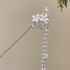 Female Alloy Hairpin With Long Tassel Chinese Hair Stick Blue Petal Headwear Fairy Pearl Cheongsam Decor Haie Bun Jewelry