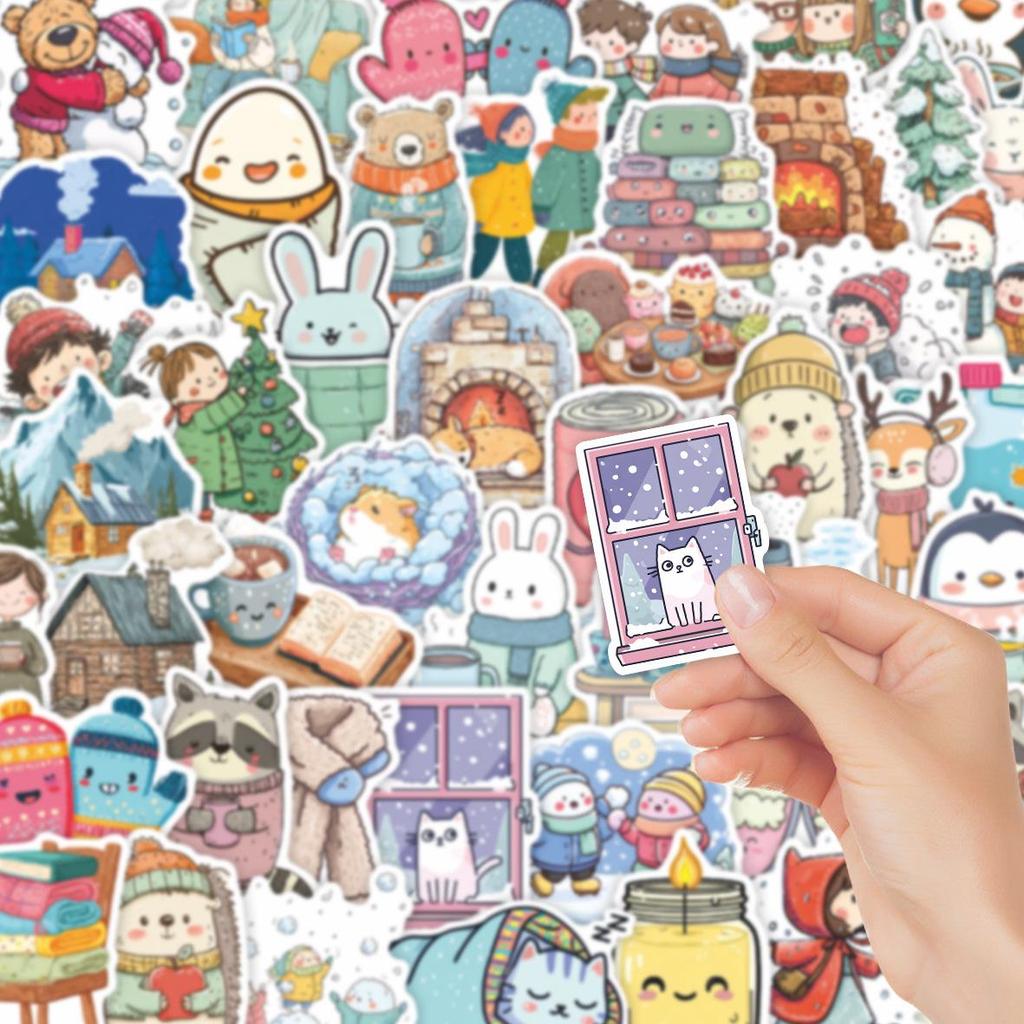 60 Winter-Themed Cute Cartoon Stickers for Journals & Notebooks – DIY Decor PVC Set