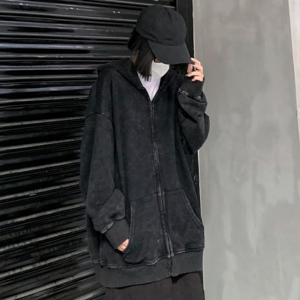 Wind Cardigan Sweater Men Washed Old Hooded Loose Coats with Ancient Lovers.