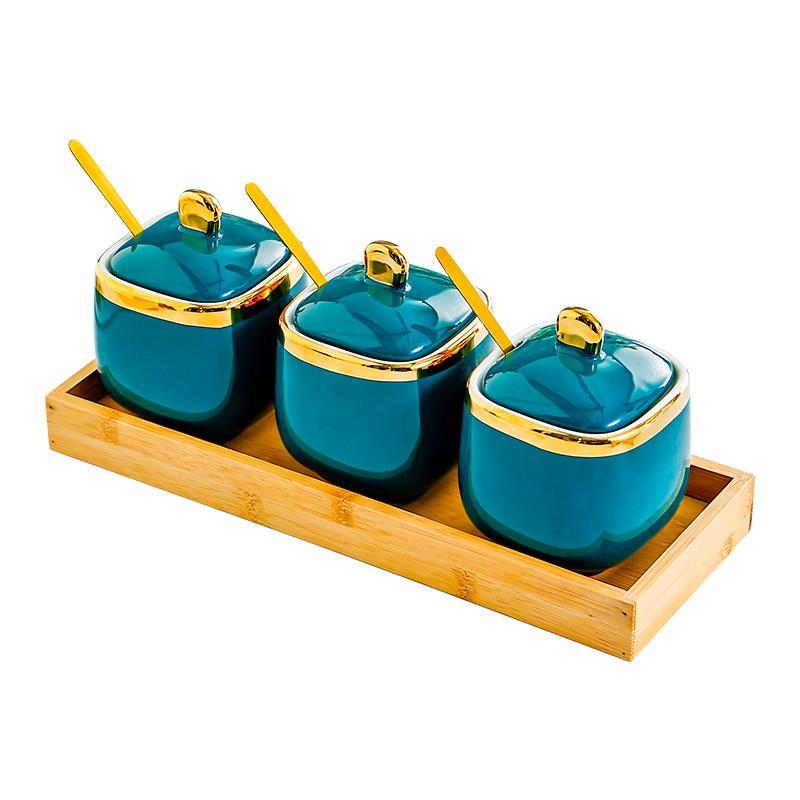 Salt MSG seasoning jar seasoning box ceramic high-end kitchen supplies household chili oil jar combination set