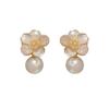 Pinkdudu Boucles d'oreilles clous en alliage de zinc avec zircone et fleur en verre coulant, élégantes et tendance, avec perles en résine pour femmes PD2268