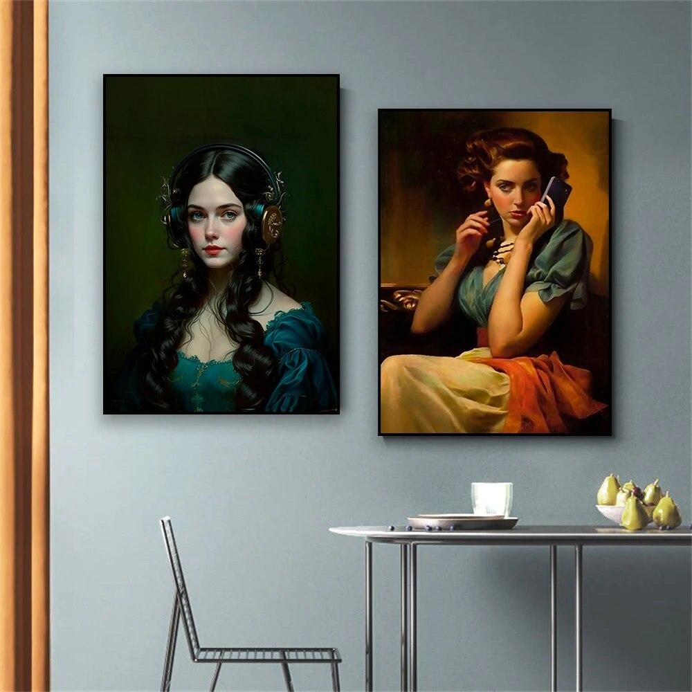 Altered Art The Royal Headphones Poster Wall Art Oil Painting Maximalist Prints Classical Portrait Canvas Painting Gallery Decor
