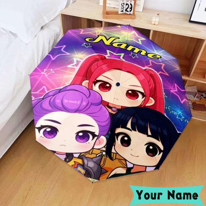 Custom Name KPop Cartoon Umbrella, Foldable Umbrella Suitable for Outdoor Shopping Travel Sports, Exquisite Gift for Family