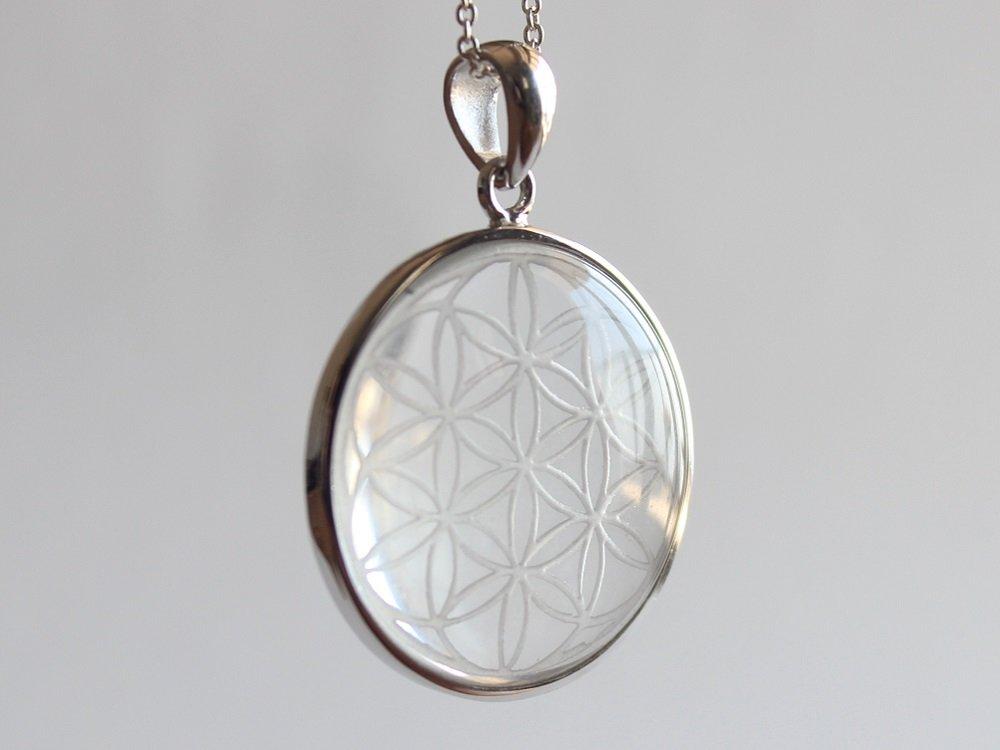 Flower of Life Divine Geometry Flower of Life Crystal Pendant Top In Silver 925