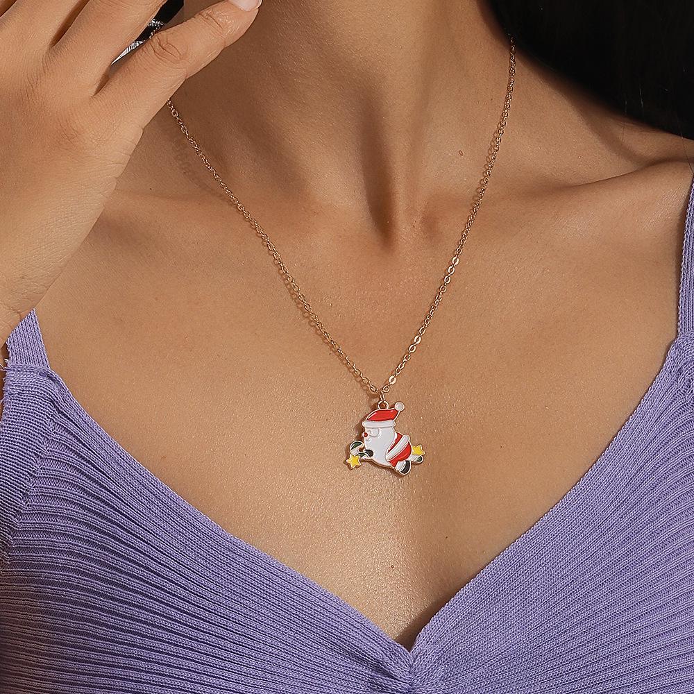 Trendy Christmas Necklace with Santa, Wreath, and Snowman Pendants