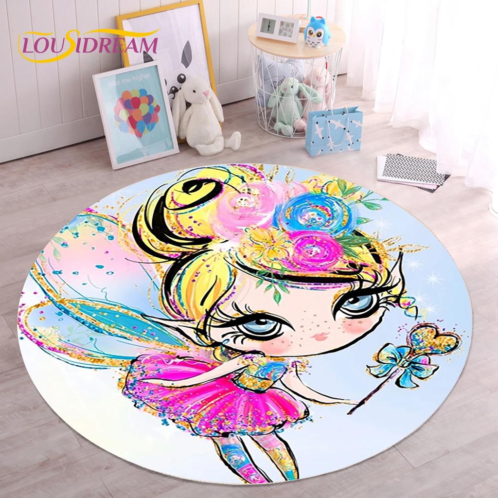 Cute Ballet Girl Ballerina Fairy Unicorn Cartoon Round Area Carpet Rug for Living Room Bedroom Kids Decor,Pet Area Rug Non-slip