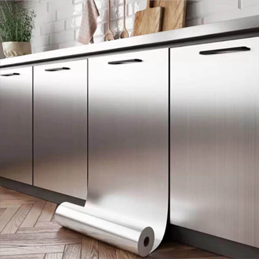 Papier Peint Imperméable Film Décoratif Argent Brossé Inox Papier Peint Adhésif Cuisine