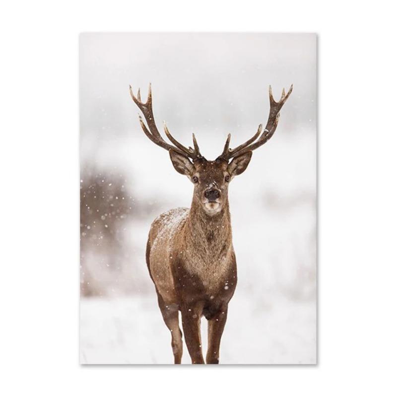 Christmas Deer Snowscape Canvas Poster Art Prints Hazelnut Wood Wall Paintings Christmas Wall Posters Living Room Decor Gift