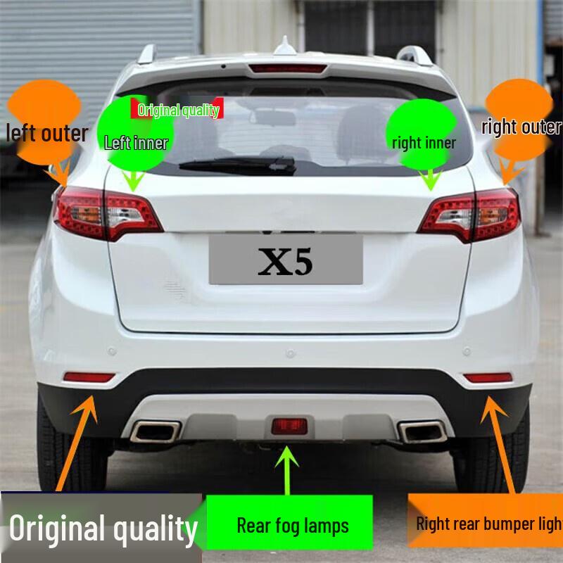 Compatible with Landwind X5 (2013-2018) Taillight Assembly: Rear Taillight, Brake Light, Rear Fog Light, and Rear Headlight. Rear Right Bumper Light, Standard Quality
