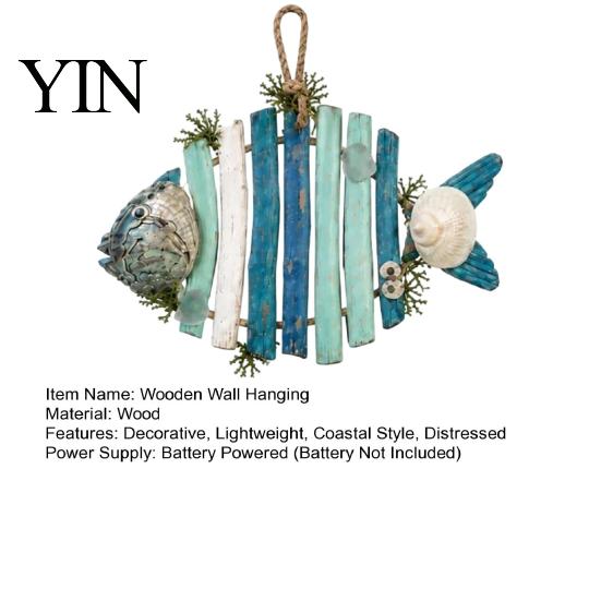 Nautical Wall Decor Lighted Wooden Fish Hanging Decor, Rustic Fishing Wood Sculpture with LED Lights, Retro Blue Art Coastal Beach Theme Farmhouse