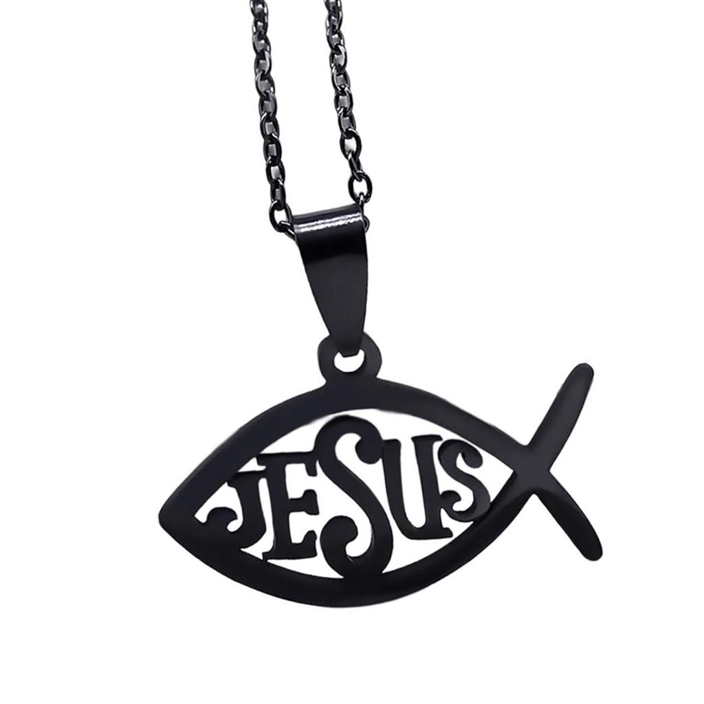 Stainless Steel Christian Ichthys Necklace Fish Religious Symbol Christian Jewelry Pendant Jewelry for Women 50cm