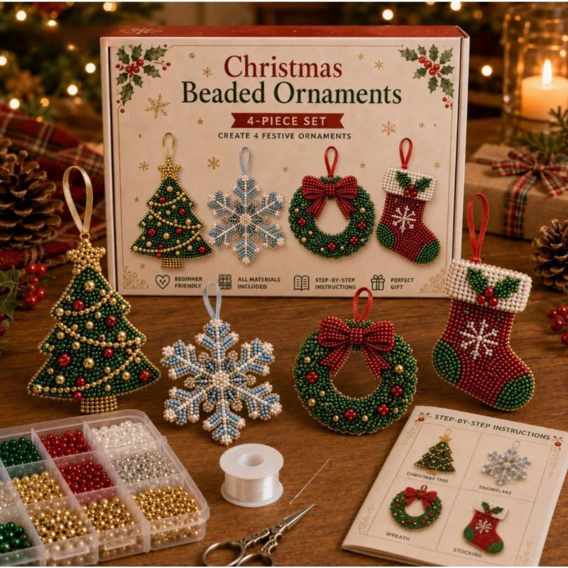 DIY Christmas Beaded Ornament Craft Set 1 Set Handmade Decor Making Kit with Gift Box for Holiday Home Xmas Tree Decor