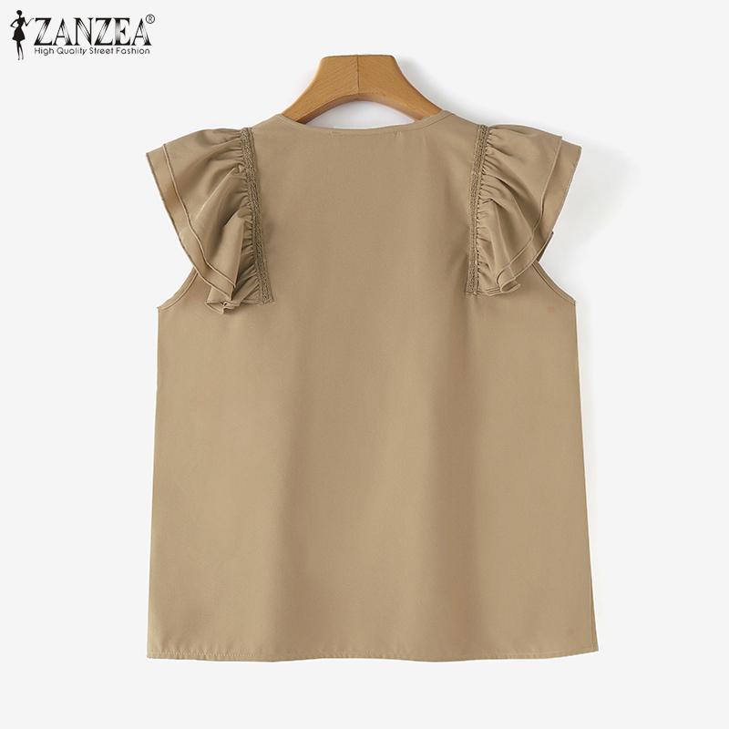 ZANZEA Women Casual O-neck Ruffles Short Sleeve Loose Blouse