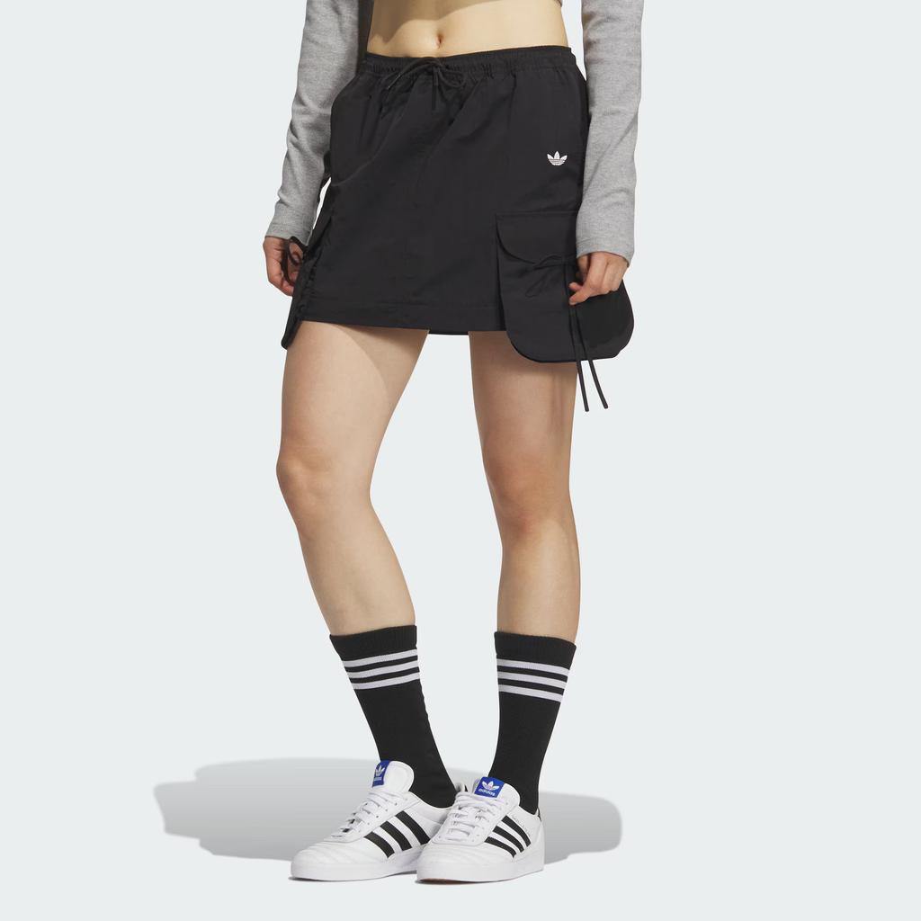 Adidas Originals Cargo Fashion Simple Loose Lace-Up Multi-Pocket Work Skirt Women Skirts Black KB8962