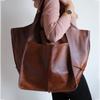 Ny Retro Minimalistisk Damstor Toteväska Mjukt Läder Axelhandväska Casual Pendlar Mångsidig Stor Väska för Dagligt Bruk