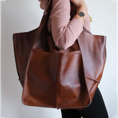 New Retro Minimalist Women's Large Tote Bag Soft Leather Shoulder Handbag Casual Commuter Versatile Big Bag for Daily Use