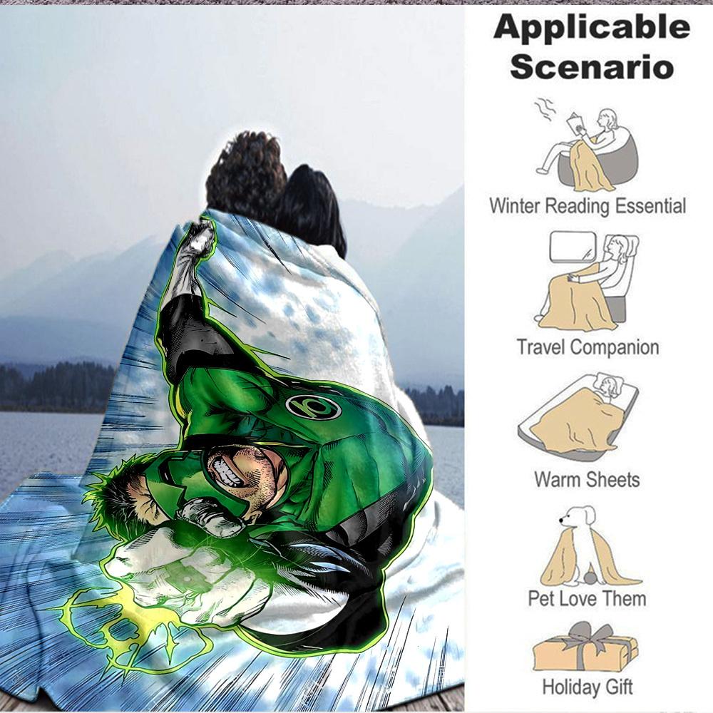 1pc Green Lantern Blanket Polyester Fiber, All Season Comfort for Sofa, Bed, Office, Car, Camping Ideal Home Decor & Gift, Office Comfort