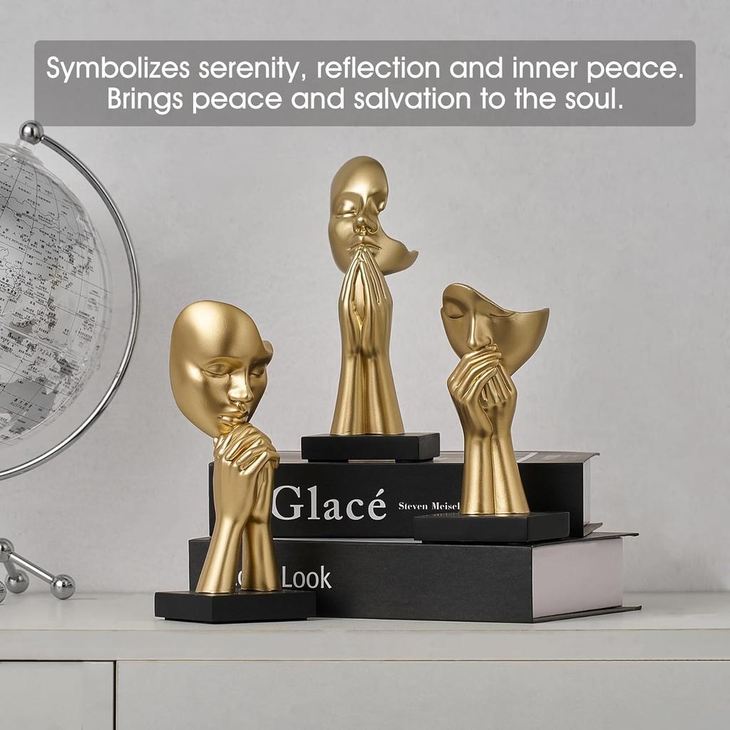 3 Pcs Gold Decor Prayer Statues, Modern Prayer of Peace Figurines Shelf Decor Accents, Abstract Art Sculpture Home Decorations for Living Room