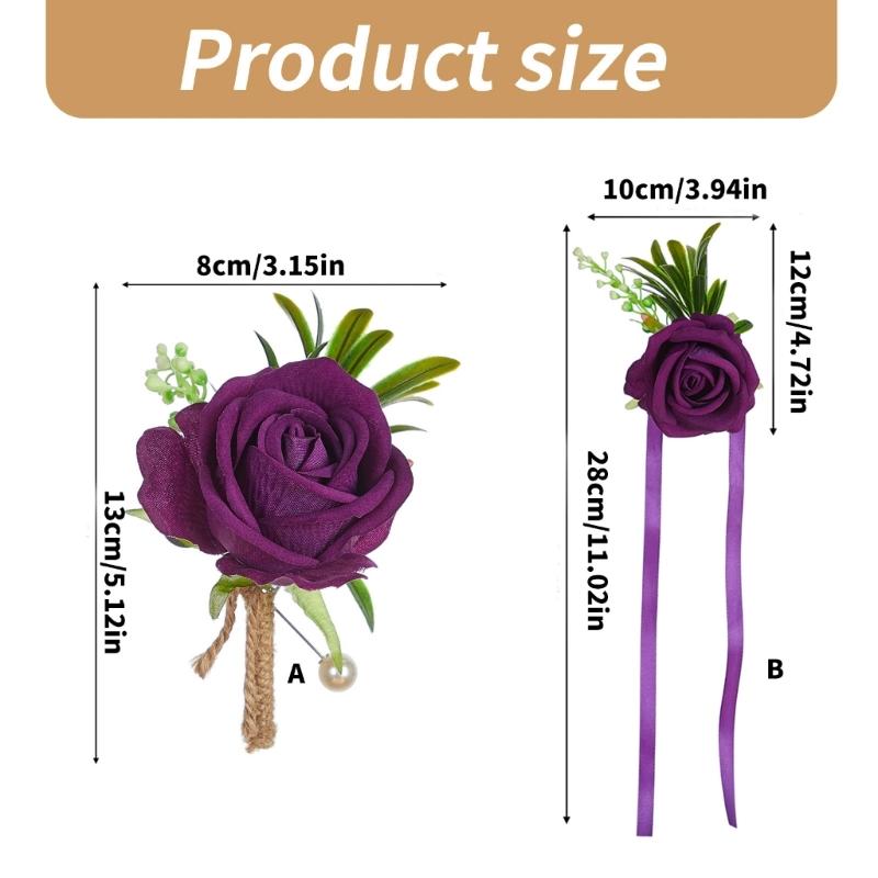 6Pcs Wrist Rose Corsages for Wedding Ceremony Anniversary Proms Party, Rose Boutonniere for Bride and Proms Party Suits