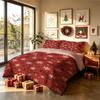 Christmas Duvet Cover Set 3Pcs Red White Snowflake Gold Star Print Soft Microfiber Bedding with Pillowcases Decor