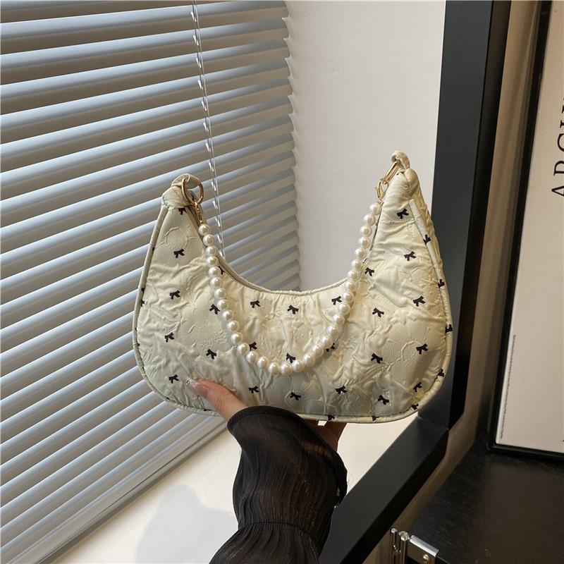 

Bow armpit bag women s new simple commuter pearl portable shoulder bag versatile fashion зелений