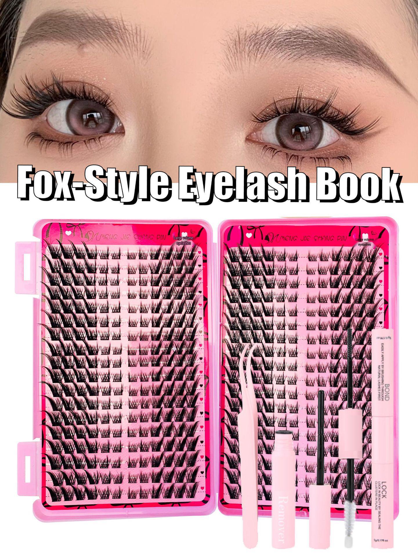 

Книга ресниц «Лисий глаз» от Мэнцзе: Натурально выглядящие, скошенные, густые, сегментированные ресницы на черном стебле